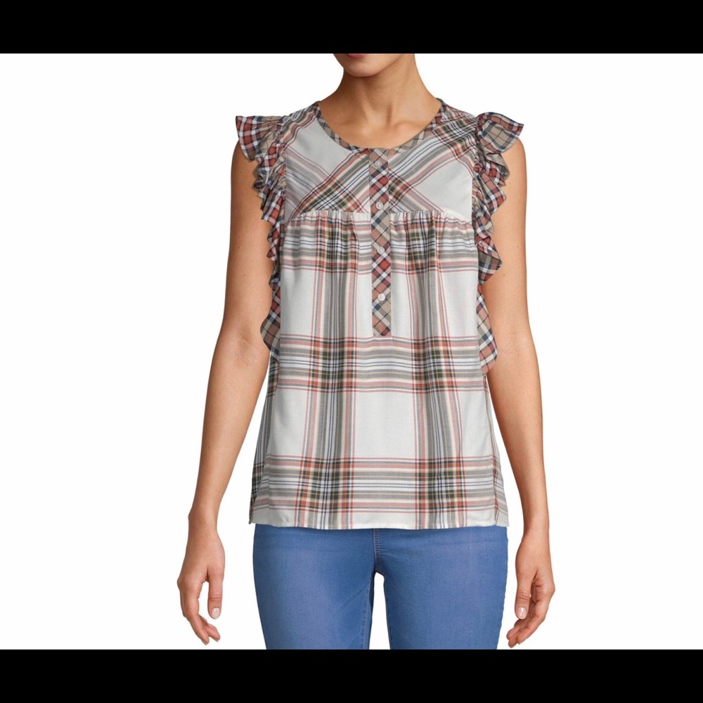 New Time and Tru Women's Ruffle Sleeve Tank Top - Picture 2 of 8